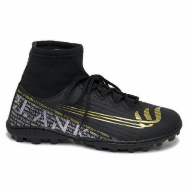 Imagem de Chuteira Society Botinha Cano Alto Blank Star Preto Dourado com Solado