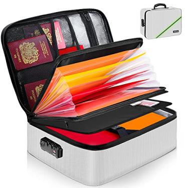 Imagem de Noiposi Organizador de documentos com cadeado, caixa de documentos à prova d'água e à prova de fogo, 40,9 cm x 29 cm x 29 cm, caixa de armazenamento portátil para viagem em casa para documentos importantes, arquivo e certidão de nascimento, prata