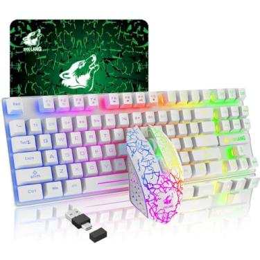 Imagem de LexonElec Teclado E Mouse Gamer Sem Fio Rgb Com Retroiluminação, Bateria Recarregável De 3800 Mah, Mecânico 87 Teclas, Silencioso Para Digitadores Gamers Escritório (Branco)