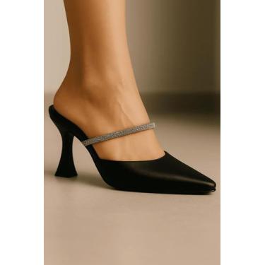 Imagem de Sapato Feminino Scarpin Salto Médio 6cm Aberto Com Strass 124 - Mozion