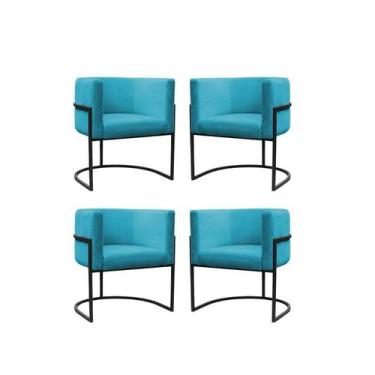 Imagem de Kit 4 Poltronas Reforçadas Decorativa Sala Carla Base Ferro Preta Sued