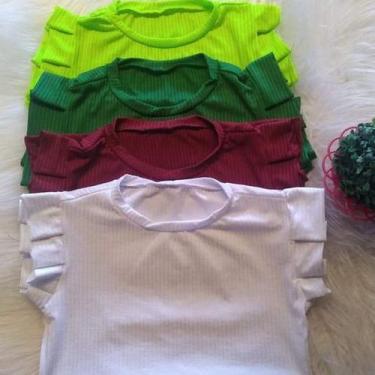 Imagem de Blusa malha canelada com elastano manga curta babado feminino - Filó M