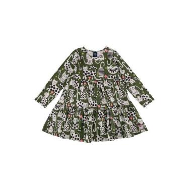 Imagem de Vestido Infantil Manga Longa de Gatinho Bee Loop, Verde, 14