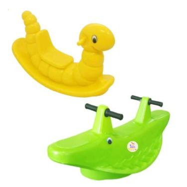 Imagem de Gangorra Infantil Minhoca Feliz Amarela Jacaré Verde 2 Lugares Colorid