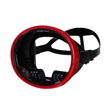 Imagem de Colaxi Máscara de mergulho de lente única, formato oval, à prova de vazamentos, óculos de natação sem embaçamento, óculos de mergulho para pescador e livre, Vermelho