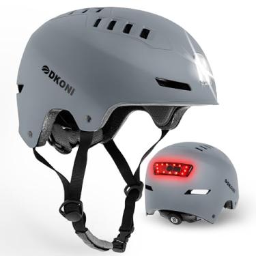 Imagem de DKONI Capacete De Bicicleta Com Luzes Led, Capacetes Para Uso Diário, Ciclismo, Recarregável Por Usb, Luz Frontal E Traseira Adultos, Homens Mulheres (Médio, Cinza)
