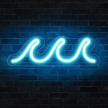 Imagem de Wave Neon Signs for Bedroom, Ice Blue LED Neon Signs for Wall Decor, Night Lights USB Powered with Dimmer & Switch, Tropical Decor for Living Room, Bar, Dorm, Birthday Gift, Wedding Party