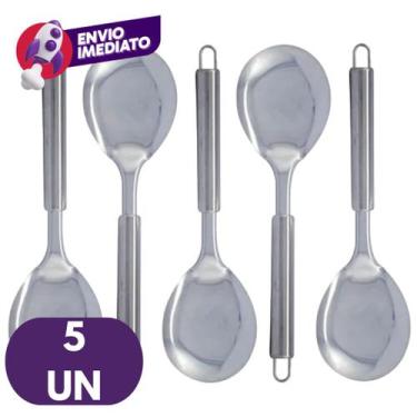 Imagem de Colher Para Servir Arroz Pequena 26cm Colherão Cabo Tubular Inox Premi