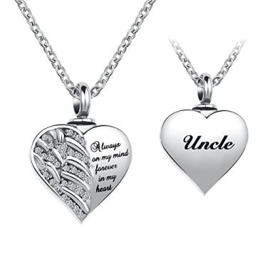 Imagem de LuxglitterLin Joias de cremação com asas de anjo da guarda para cinzas, coração, urna de cristal, colares para cinzas, memorial, lembrança, colar Always on Mind Forever in My Heart, Aço inoxidável,