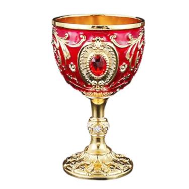 Imagem de YWJLQH Taça de água em, copo retrô decorativo com strass, mini cálice de metal para vinho, para amantes de bar, lembrancinha de festa, Ouro Vermelho