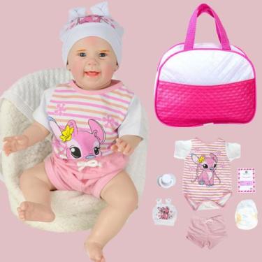 Imagem de Boneca Bebê Reborn Angel Realista Em Silicone Kit Bolsa Maternidade Po