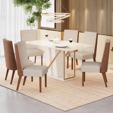 Imagem de Mesa de Jantar 8 Lugares Naomi com Vidro Natural/Off White - Pnr Móveis