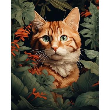 Imagem de Ginfonr Kits De Pintura Arte Com Diamantes Em Mosaico 5D Faça Você Mesmo, Gato Laranja, Flor, Grama, Broca Completa, Diamantes, Animais, Ponto Cruz, Bordado, Artesanato Strass Para Decoração Parede