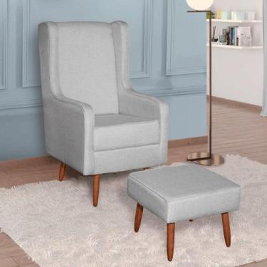 Imagem de Poltrona Amamentação Aquila linho Pés Palito Com Puff Retrô - LUXUOSAD