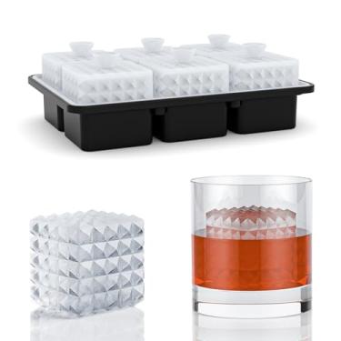 Imagem de Bandeja quadrada de cubo de gelo com 6 câmaras de cristal 3D com funil, formas grandes de gelo quadradas, formas divertidas, bandeja de cubo de gelo de uísque, para resfriar uísque, coquetéis, bourbon