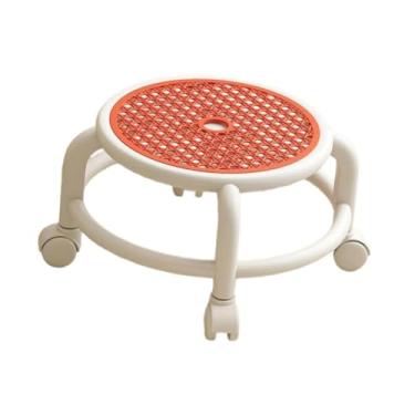 Imagem de Bothyi Banco giratório baixo de 360°, confortável e fácil de mover, pequeno banco com rodinhas para pedicure, spa e garagem, Laranja