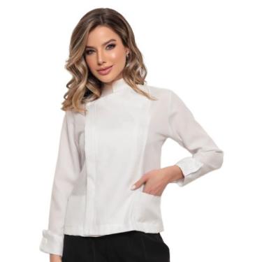 Imagem de Dolma Chef Feminina com Zíper Branco Oxford Camila - Gardenia Jalecos,