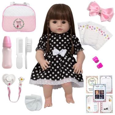 Imagem de Bebê Reborn Realista Articulada Com Chupeta Vestido Bolinha - Cegonha 