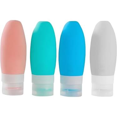 Imagem de Kit Viagem com 4 Frascos 90ml em Silicone para Shampoo, Condicionador, Creme e Sabonete Líquido, Refil Viagem Antivazamento Portátil Linha Premium