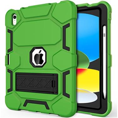 Imagem de CCMAO for New iPad 10th Generation Case 10.9 Inch 2022, iPad 10 Case with Kickstand & Pencil Holder, Heavy Duty Shockproof Hybrid Three Layer Protective Cover for Kids Boys, Green+Black