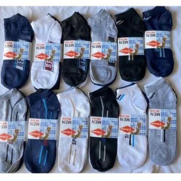 Imagem de Kit 12 Pares de Meias Soquete Masculinas Cores Variadas a preço de Ata