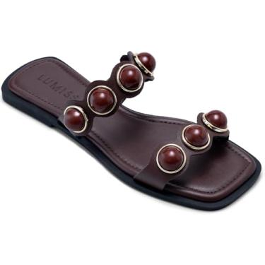 Imagem de Sandália Rasteira Feminina Lumiss Esferas Enfeite De Bola Confortável Blogueira marrom37