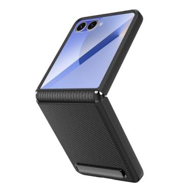 Imagem de POYUFRG Capa fina para Samsung Galaxy Z Flip 7, capa de couro com proteção de dobradiça de tela de vidro temperado com suporte invisível, capa com tudo incluído, cinza, Z Flip 7