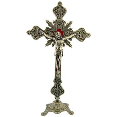 Imagem de Religious Gifts by San Francis Imports, Inc Jesus Cristo na cruz, crucifixo prateado com base, 30,5 cm
