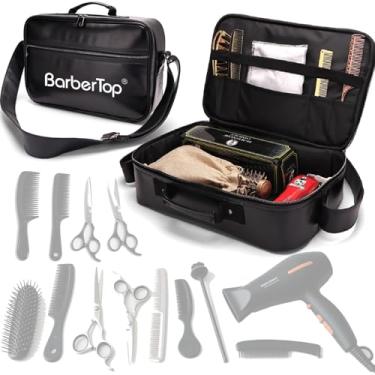 Imagem de BARBERTOP Bolsa Grande Para Barbeiro E Cabeleireiro, De Viagem Com Alça Ombro Armazenamento Acessórios Transporte, Máquina Cortar Cabelo, Tesoura, Secador Cabelo Diversas Ferramentas Corte (Preta)