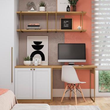 Imagem de Mesa De Escritório Genialflex Kit Armário Prateleira Sav/bco