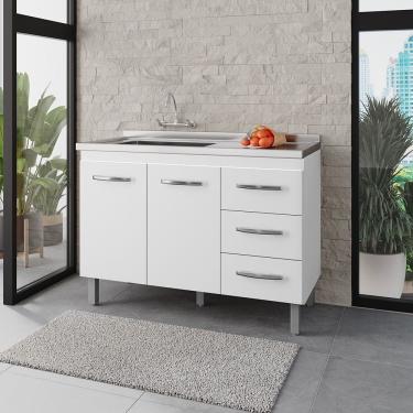 Imagem de Balcão para Pia 120cm com 02 Portas e 03 Gavetas Bianca Branco Moblis