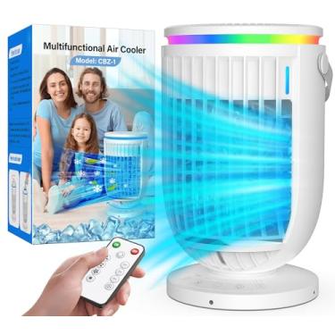 Imagem de JYew Ar condicionado portátil evaporativo mini ar condicionado, unidade AC portátil com umidificador 4 em 1 ventilador condicionador, AC portátil para sala com função de rotação de 120°