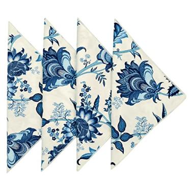 Imagem de Guardanapos de pano 100% algodão guardanapos de linho 45,72 cm x 45,72 cm, decoração de mesa de ação de graças, ideias de festa de Natal, floral azul e branco, use com toalha de mesa para