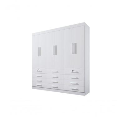 Imagem de Guarda Roupa Casal 6 Portas 12 Gavetas Sem Pés Mônaco Plus D' Doro Branco