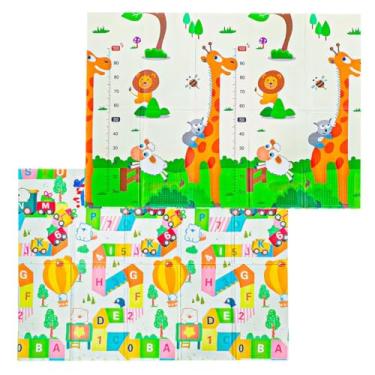 Imagem de Tapete de Atividades Infantil Tatame Portátil dos Bebês e Crianças, Dupla Face, Dobrável, Macio, Gigante - Fácil de Guardar (GIRAFA)