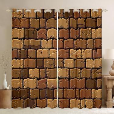Imagem de Castle Fairy Cortina de janela quadrada Miner, tema pixelado, privacidade, 30-50%, cortina blackout para videogames, persiana, cobertura de janelas para quarto, estilo pixel marrom, drapeado, 2