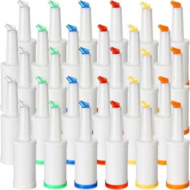 Imagem de CHENGU 30 unidades de recipientes coloridos para garrafas de suco de 1000 ml, dispensadores de suco de plástico para bar, festa em casa, utensílios de cozinha (branco, laranja, vermelho, amarelo, azul