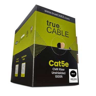 Imagem de TrueCABLE Cat5e Riser (CMR), 305 m, preto, 24AWG 4 pares de cobre puro sólido, 350MHz, PoE++ (4PPoE), listado ETL, par trançado não blindado (UTP), cabo Ethernet em massa