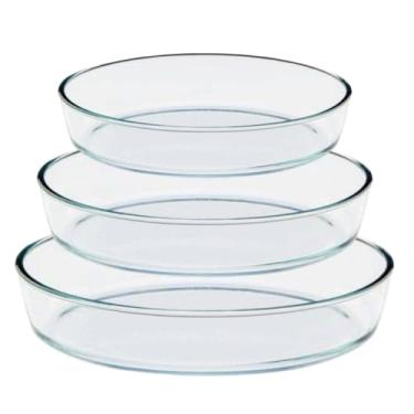 Imagem de Travessa Refratária de Vidro Oval Transparente (3 Peças | 1,5L, 2L e 3L)