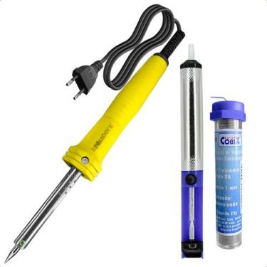 Imagem de Ferro de Solda 30w 127v com Suporte + Fio de Soldagem Estanho 22g + Su