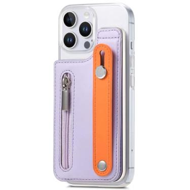 Imagem de YOGISU Capa de plástico com suporte para iPhone 11, carteira com zíper e porta-cartões (para iPhone 11/roxa)