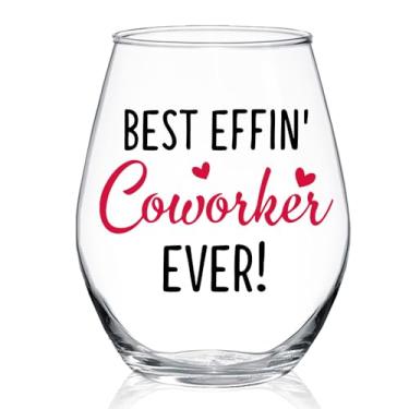 Imagem de WUUCKOO Melhor taça de vinho Effin' Coworker Ever Stemless, presente divertido de despedida de saída para colega de trabalho, presentes de despedida de aposentadoria de Natal para homens mulheres