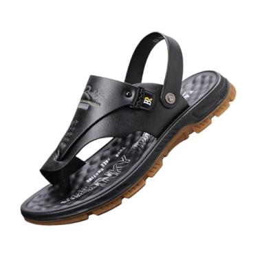 Imagem de Sandálias Verão Com Tiras Ajustáveis, Sandálias Casuais Para Homem Para Caminhada Com Suporte De Arco Plano E Respirável Corretoras De Joanete, Chinelos Rasos Táveis Corretor Dedos(Black,41 EU)