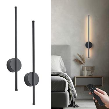 Imagem de Arandelas de parede modernas operadas a bateria, conjunto de duas lâmpadas de parede sem fio reguláveis com controle remoto, 3 temperaturas de cor, arandela de parede LED recarregável para quarto