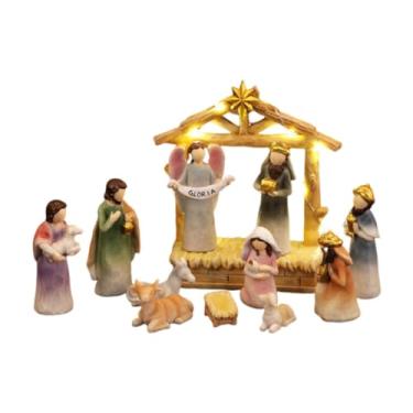 Imagem de MotiveTech Presépio de Natal com luzes LED, decoração religiosa, estátua iluminada da Sagrada Família, Múltiplos