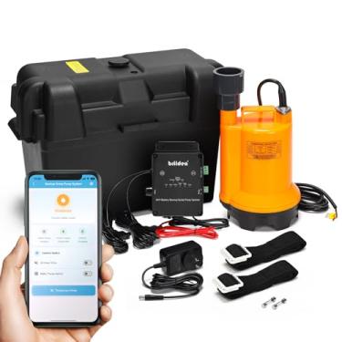 Imagem de Briidea Sistema de bomba de reservatório de bateria para porão, WiFi 2,4 G e 5G, 9 indicadores de LED, alarme inteligente, sensor eletrônico de nível de água, bateria de 12 V compatível (bateria não