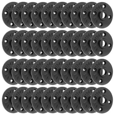 Imagem de Home TZH Flange de piso preto resistente de 1/5.1 cm, pacote com 40 flanges de tubo de ferro maleável para estilo vintage industrial, flanges com furo rosqueado para projeto faça você mesmo/móveis