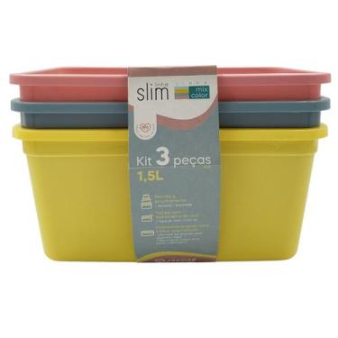 Imagem de Kit 3 Potes Retangular Rosa Amarelo Azul Retangular 1,5LT - Jaguar