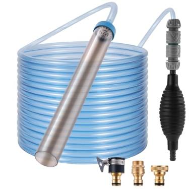 Imagem de DXOVEEN Aspirador de tanque de peixes, limpador de cascalho a vácuo de aquário, trocador de água de tanque de peixes de sifão com adaptador de quatro torneiras e mangueira longa (50 pés)
