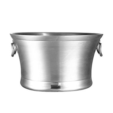 Imagem de balde de gelo para festas com alça dupla de aço inoxidável para bacia de gelo bar cerveja coquetel balde de gelo restaurante buffet bacia de champanhe casa festa bacia de bebida recipiente de gelo